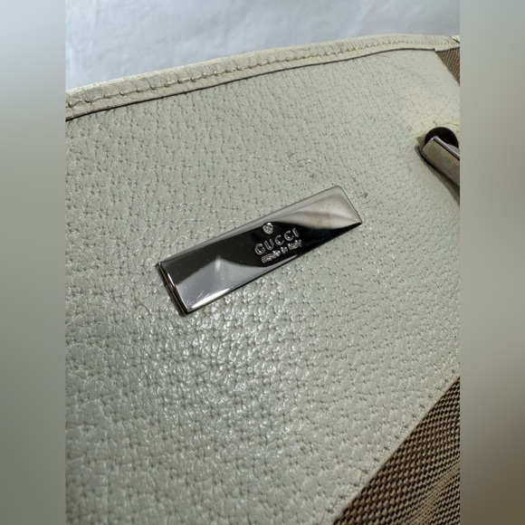 Vintage Gucci beige ivory canvas and leather tote bag hand held - Picture 11 of 16